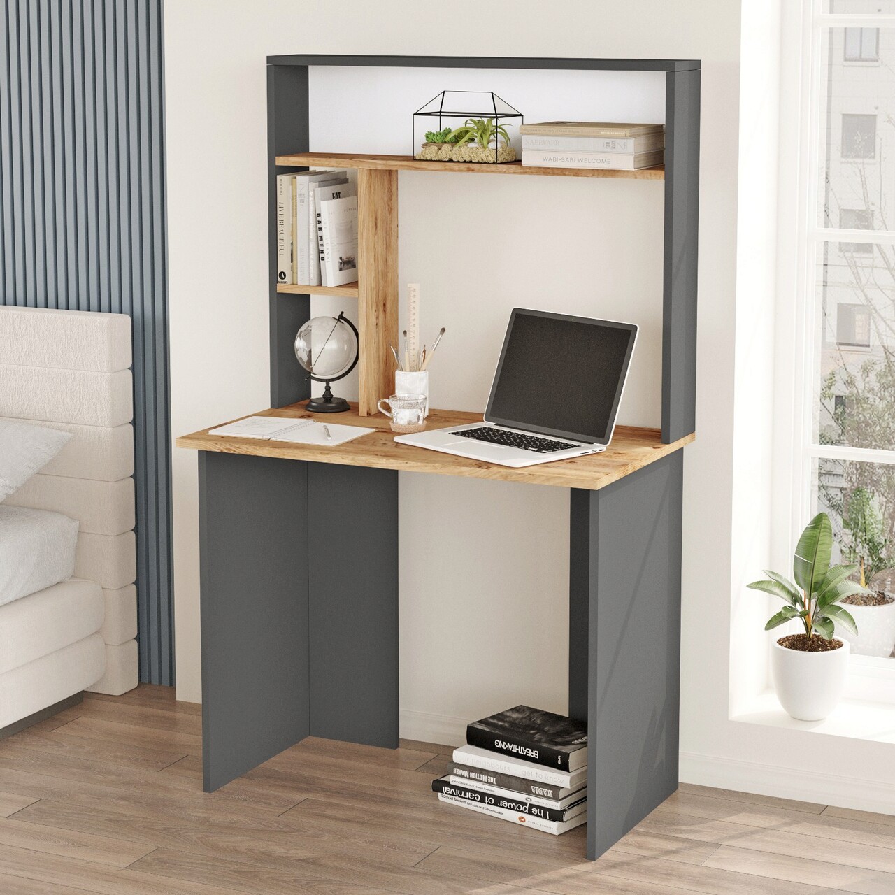 Birou, Hanah Home, Br2-Aa, 90x148.6x51.6 cm, Pin Atlantic / Antracit - imagine 6